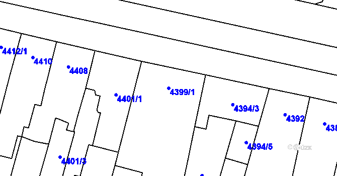 Parcela st. 4399/1 v KÚ Prostějov, Katastrální mapa