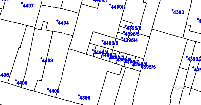 Parcela st. 4400/3 v KÚ Prostějov, Katastrální mapa