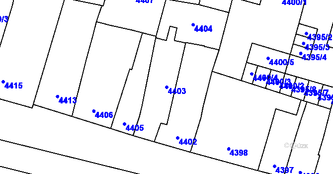 Parcela st. 4403 v KÚ Prostějov, Katastrální mapa