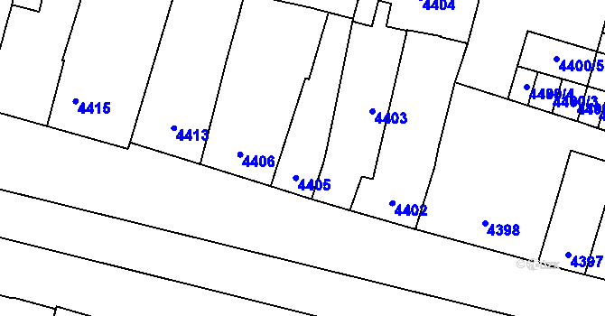 Parcela st. 4405 v KÚ Prostějov, Katastrální mapa