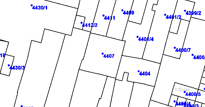 Parcela st. 4407 v KÚ Prostějov, Katastrální mapa