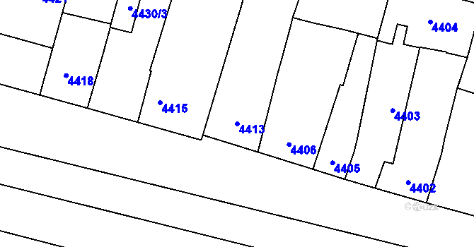 Parcela st. 4413 v KÚ Prostějov, Katastrální mapa