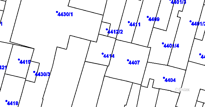 Parcela st. 4414 v KÚ Prostějov, Katastrální mapa