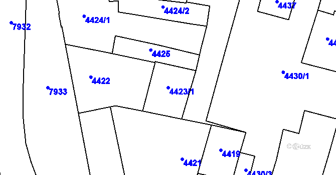 Parcela st. 4423/1 v KÚ Prostějov, Katastrální mapa