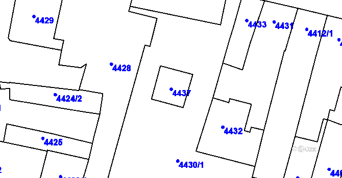 Parcela st. 4437 v KÚ Prostějov, Katastrální mapa