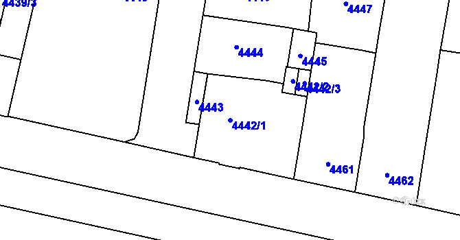 Parcela st. 4442/1 v KÚ Prostějov, Katastrální mapa