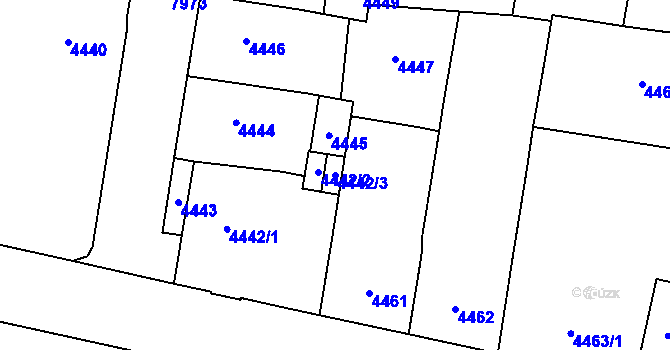 Parcela st. 4442/3 v KÚ Prostějov, Katastrální mapa