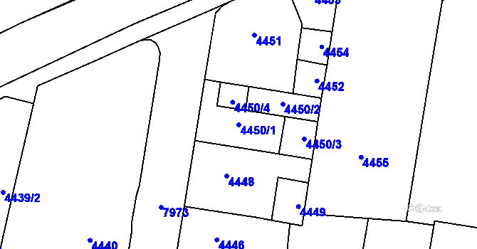 Parcela st. 4450/1 v KÚ Prostějov, Katastrální mapa