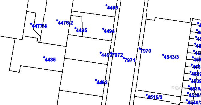 Parcela st. 4493 v KÚ Prostějov, Katastrální mapa