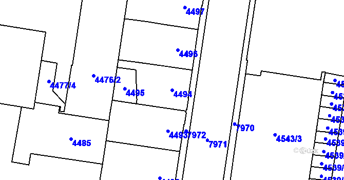 Parcela st. 4494 v KÚ Prostějov, Katastrální mapa