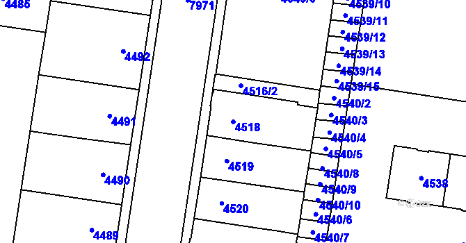 Parcela st. 4518 v KÚ Prostějov, Katastrální mapa