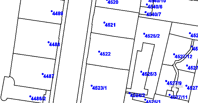 Parcela st. 4522 v KÚ Prostějov, Katastrální mapa