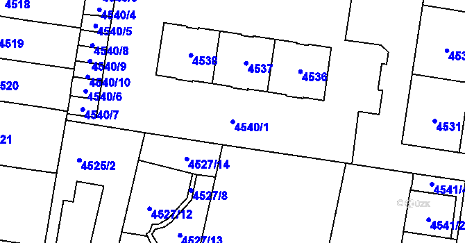 Parcela st. 4540/1 v KÚ Prostějov, Katastrální mapa