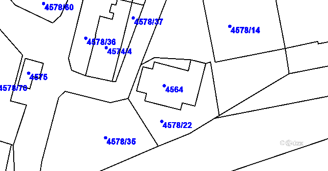 Parcela st. 4564 v KÚ Prostějov, Katastrální mapa