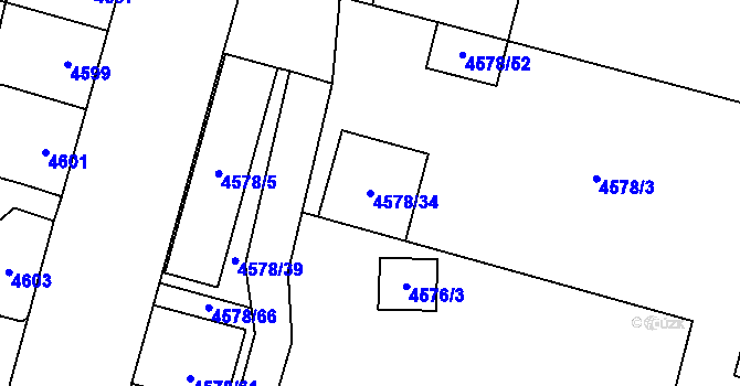 Parcela st. 4578/34 v KÚ Prostějov, Katastrální mapa