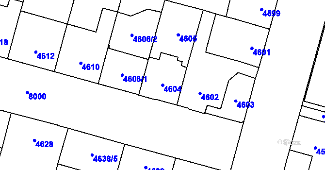 Parcela st. 4604 v KÚ Prostějov, Katastrální mapa