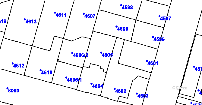 Parcela st. 4605 v KÚ Prostějov, Katastrální mapa