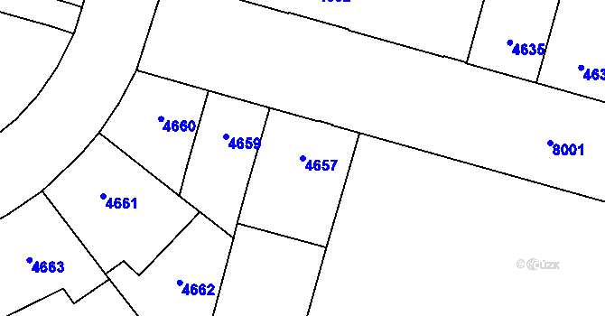 Parcela st. 4657 v KÚ Prostějov, Katastrální mapa