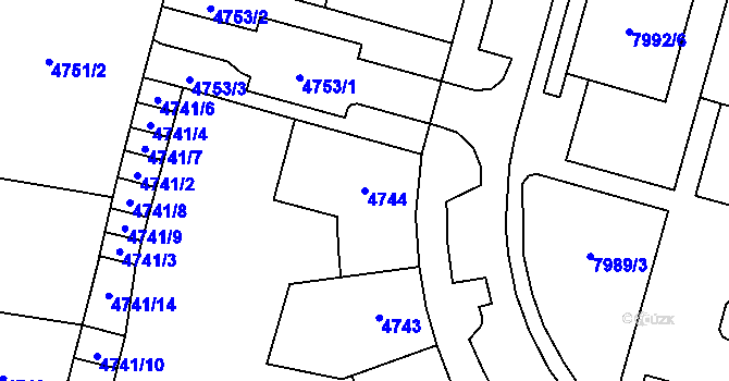 Parcela st. 4744 v KÚ Prostějov, Katastrální mapa