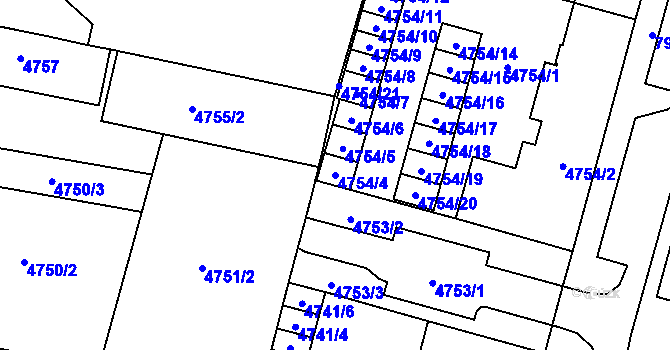 Parcela st. 4754/4 v KÚ Prostějov, Katastrální mapa