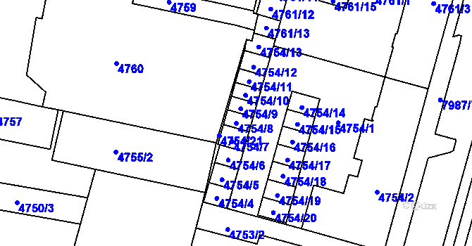 Parcela st. 4754/8 v KÚ Prostějov, Katastrální mapa
