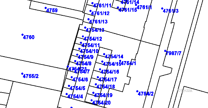 Parcela st. 4754/14 v KÚ Prostějov, Katastrální mapa