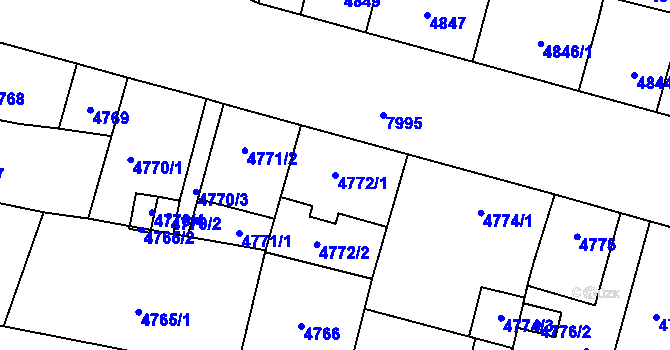 Parcela st. 4772/1 v KÚ Prostějov, Katastrální mapa
