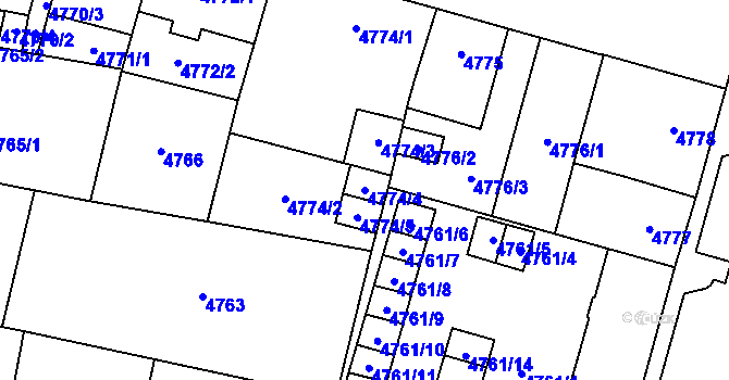 Parcela st. 4774/4 v KÚ Prostějov, Katastrální mapa