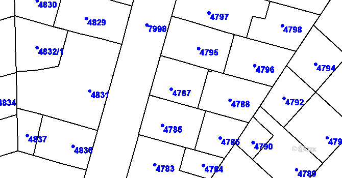 Parcela st. 4787 v KÚ Prostějov, Katastrální mapa
