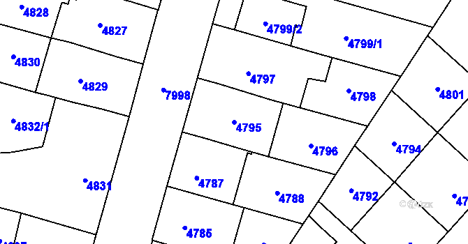 Parcela st. 4795 v KÚ Prostějov, Katastrální mapa