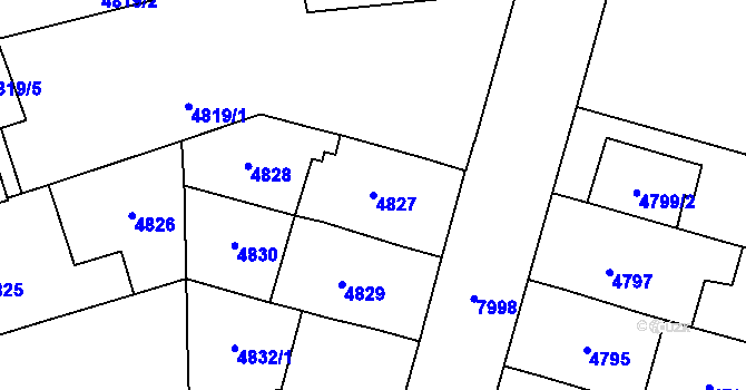 Parcela st. 4827 v KÚ Prostějov, Katastrální mapa