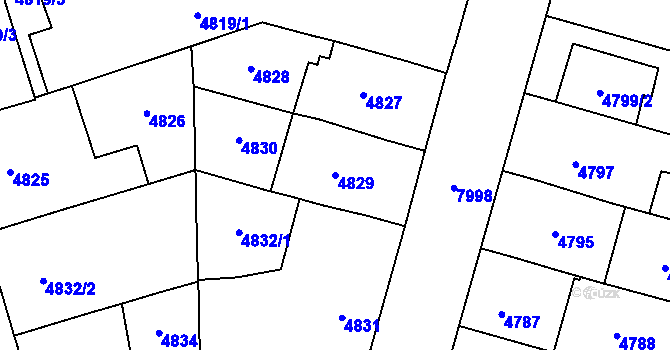 Parcela st. 4829 v KÚ Prostějov, Katastrální mapa
