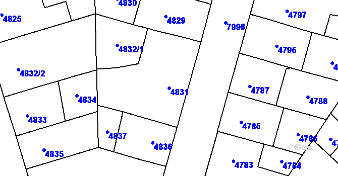 Parcela st. 4831 v KÚ Prostějov, Katastrální mapa