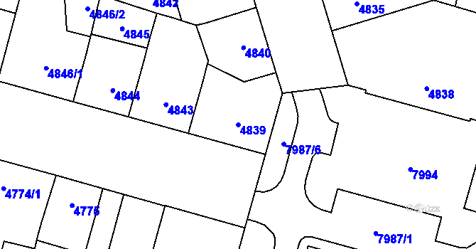 Parcela st. 4839 v KÚ Prostějov, Katastrální mapa