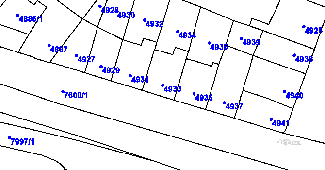 Parcela st. 4933 v KÚ Prostějov, Katastrální mapa