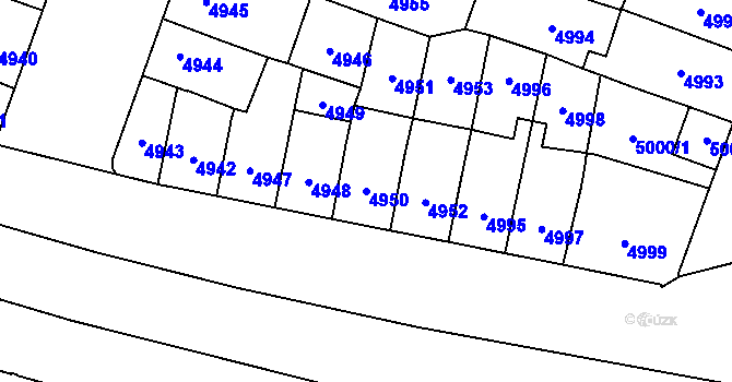 Parcela st. 4950 v KÚ Prostějov, Katastrální mapa