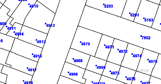 Parcela st. 4970 v KÚ Prostějov, Katastrální mapa