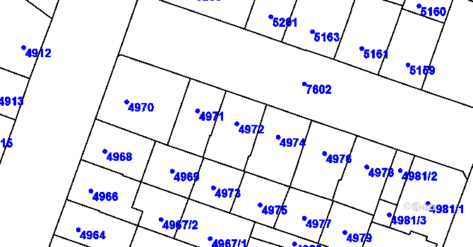 Parcela st. 4972 v KÚ Prostějov, Katastrální mapa