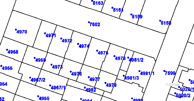Parcela st. 4976 v KÚ Prostějov, Katastrální mapa