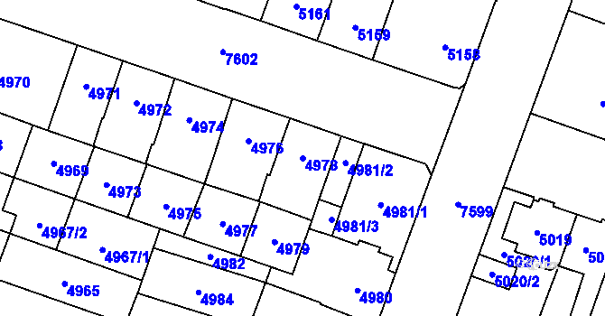 Parcela st. 4978 v KÚ Prostějov, Katastrální mapa