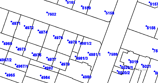 Parcela st. 4981/2 v KÚ Prostějov, Katastrální mapa