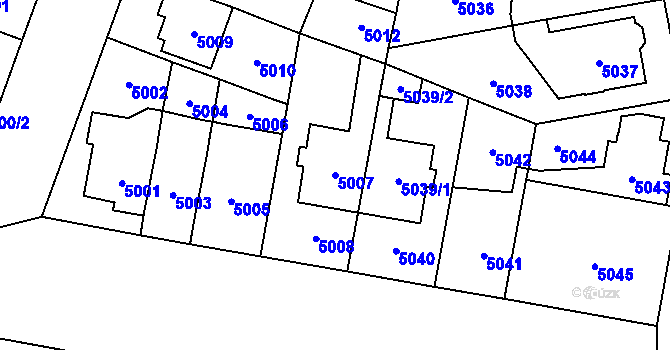 Parcela st. 5007 v KÚ Prostějov, Katastrální mapa