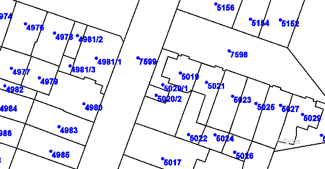 Parcela st. 5020/1 v KÚ Prostějov, Katastrální mapa
