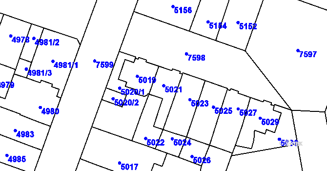 Parcela st. 5021 v KÚ Prostějov, Katastrální mapa