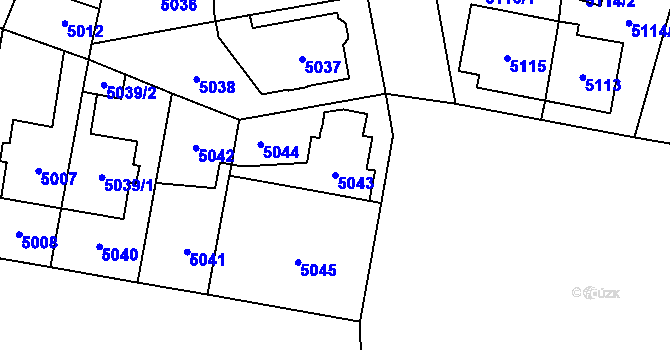 Parcela st. 5043 v KÚ Prostějov, Katastrální mapa