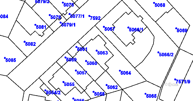 Parcela st. 5063 v KÚ Prostějov, Katastrální mapa