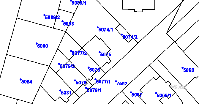 Parcela st. 5075 v KÚ Prostějov, Katastrální mapa