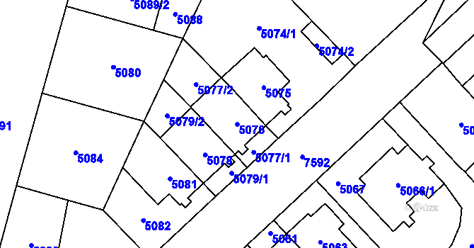 Parcela st. 5076 v KÚ Prostějov, Katastrální mapa