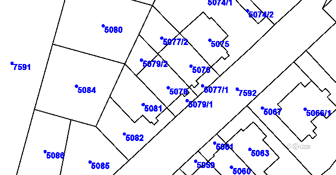 Parcela st. 5078 v KÚ Prostějov, Katastrální mapa
