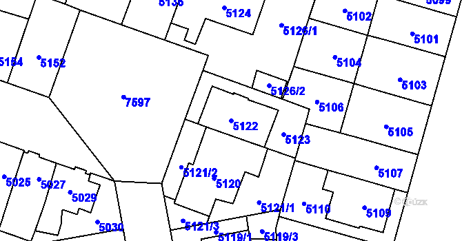 Parcela st. 5122 v KÚ Prostějov, Katastrální mapa
